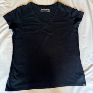 Eddie Bauer Cotton Black Short Sleeve V Neck T-Shirt Size Petite S